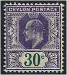 Ceylon 1903 30c. Dull Violet and Green. SG273.
