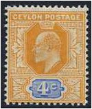 Ceylon 1903 4c. Orange-Yellow and Blue. SG267.