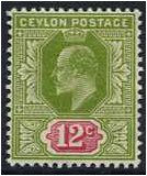 Ceylon 1903 12c. Sage-Green and Rosine. SG270.