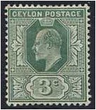 Ceylon 1903 3c. Green. SG266.