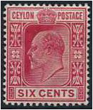 Ceylon 1903 6c. Carmine. SG269.