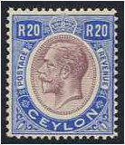 Ceylon 1927 20r. Dull Purple and Blue. SG367.