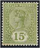 Ceylon 1886 15c. Sage-Green. SG196.