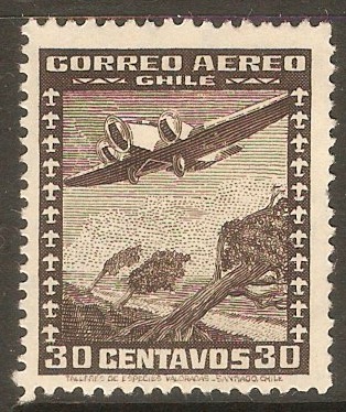 Chile 1934 30c Black-brown - Air series. SG239.