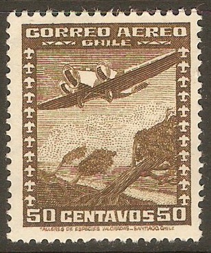 Chile 1934 50c Sepia - Air series. SG240.