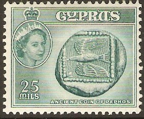 Cyprus 1955 25m Deep turquoise-blue. SG179.