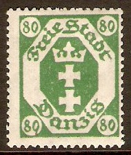 Danzig 1921 80pf Green. SG75.