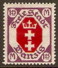Danzig 1921 1.25m Red and purple. SG78.