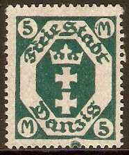 Danzig 1921 5m green. SG86.