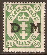 Danzig 1921 80pf Green - Official stamp. SGO105.