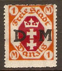 Danzig 1921 1m Red and orange - Official stamp. SGO106.