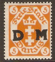 Danzig 1921 5pf Orange - Official stamp. SGO94.