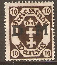 Danzig 1921 10pf Brown - Official Stamp. SGO95.
