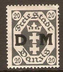 Danzig 1921 20pf Grey - Official stamp. SGO97.
