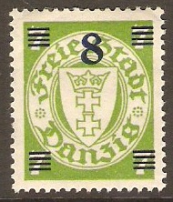 Danzig 1934 8pf on 7pf Green. SG230a.