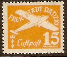 Danzig 1935 15pf Yellow - Air series. SG234.