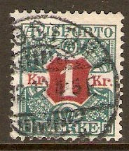 Denmark 1907 1k Claret and blue-green Newspaper Stamp. SGN138.