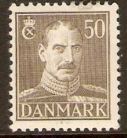 Denmark 1942 50o Grey - King Christian X definitive. SG334.