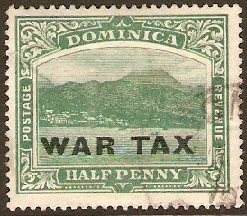 Dominica 1918 d Deep green War Tax stamp. SG57.