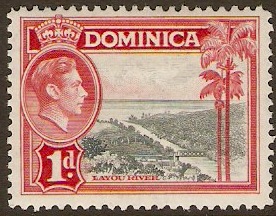 Dominica 1938 1d Grey and scarlet. SG100.
