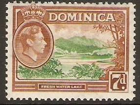 Dominica 1938 7d Green and yellow-brown. SG105a.