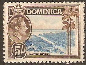 Dominica 1938 5s Light blue and sepia. SG108.