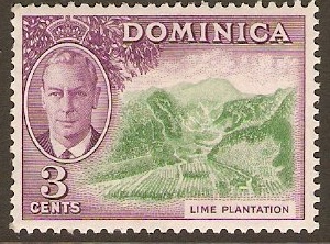 Dominica 1951 3c Green and reddish violet. SG123.