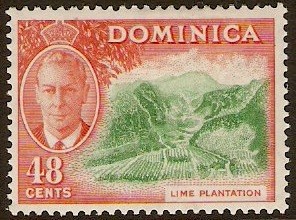 Dominica 1951 48c Bright green and red-orange. SG131.