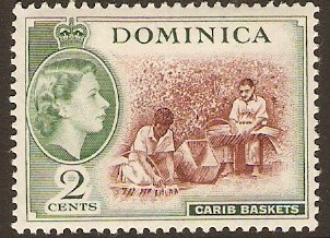 Dominica 1954 2c Chocolate and myrtle-green. SG142.