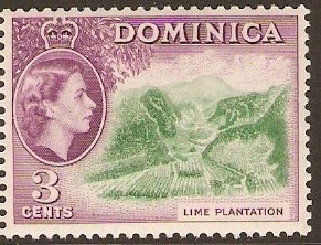 Dominica 1954 3c green and purple. SG143.
