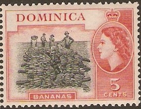 Dominica 1954 5c Black and carmine-red. SG146.