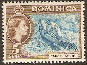 Dominica 1954 5c light blue and sepia-brown. SG147.
