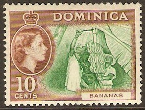 Dominica 1954 10c green and brown. SG150.