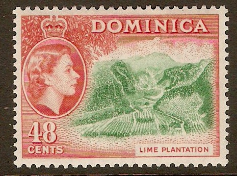 Dominica 1954 48c Green and red-orange. SG154.