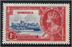Dominica 1935 1d. Deep Blue and Carmine. SG92.