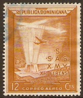 Dominican Republic 1953 12c Brown - Columbus air series. SG610.