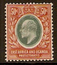 East Africa and Uganda 1907 50c Grey-green and orange-brn. SG41.