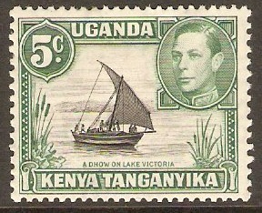 Kenya, Uganda and Tanganyika 1938 5c Black and green. SG132.