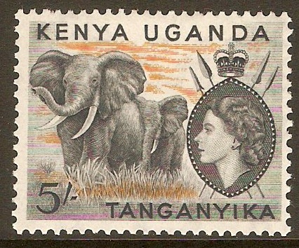 Kenya, Uganda and Tanganyika 1954 5s Black and orange. SG178.
