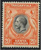 Kenya Uganda and Tanganyika 1935 20c Black and orange. SG114.