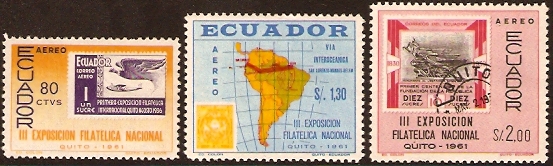 Ecuador 1961 Stamp Exhibition. SG1192-SG1194.