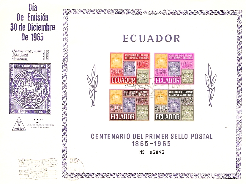 Ecuador 1965 Stamp Centenary Sheet. SGMS1319.