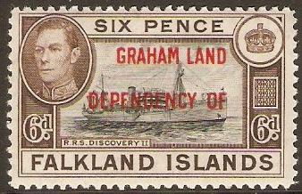 Graham Land 1944 6d Black and brown. SGA6.