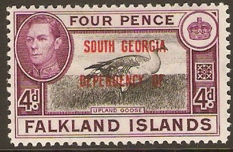 South Georgia 1944 4d Black and purple. SGB5. - Click Image to Close