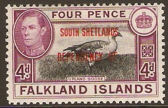 South Shetlands 1944 4d Black and purple. SGD5.
