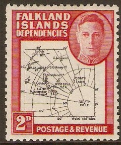 Falkland Islands Dependencies 1946 2d Black and carmine. SGG3.