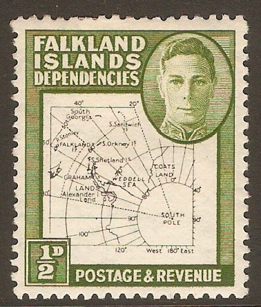 Falkland Islands Dependencies 1946 d Black and green. SGG9.