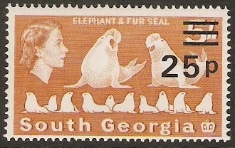 South Georgia 1971 25p on 5s Brown. SG65w.