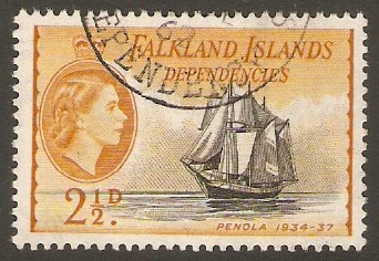 Falkland Islands Depend. 1954 2d Black and yellow-ochre. SGG30.