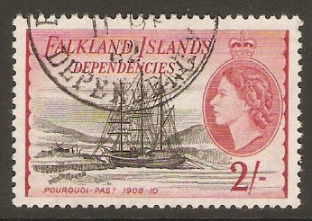 Falkland Islands Dependencies 1954 2s Black and carmine. SGG36.